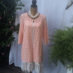 Midnight Velvet Peach Lace Open-Front Jacket